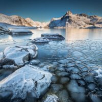 Lofoten, fjord pris en glace, Nikon D850 et 14-24 mm f2,8