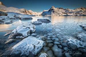 Lofoten, fjord pris en glace, Nikon D850 et 14-24 mm f2,8