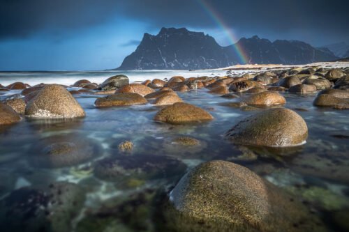 Haukland, aurore, Lofoten