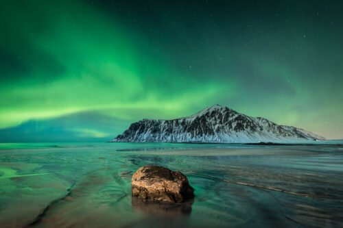 Skagsanden, aurore, Lofoten