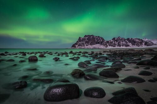 Uttakleiv, aurore, Lofoten